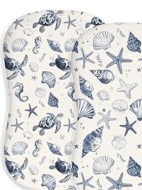 WOODIVILLE 2 Pack Bassinet Sheets Lounger Covers Sea Shells Deep Blue NEW